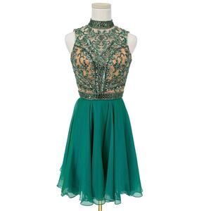 Sherri Hill Beaded Cocktail Dress Mermaid Green Fit & Flare Sz 2 Y2K VTG Prom